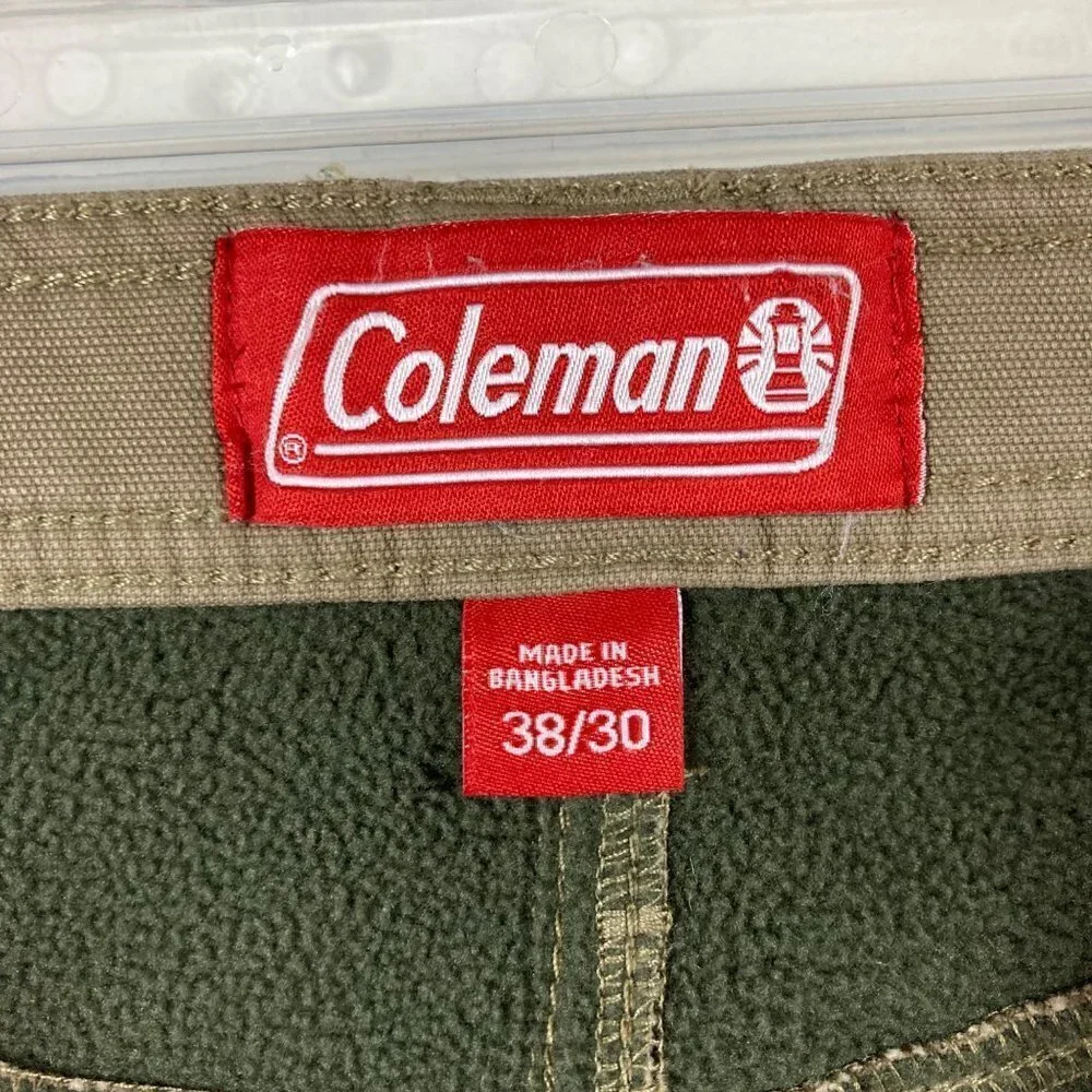 Mens Coleman Fleece Lined Tan‎ Green Carpenter Pants 38 x 30
